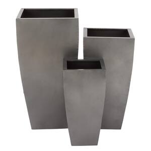 15 in. x 30 in. Gray Metal Indoor Outdoor Light Weight Planter with Tapered Base and Polished Exterior (Set of 3)