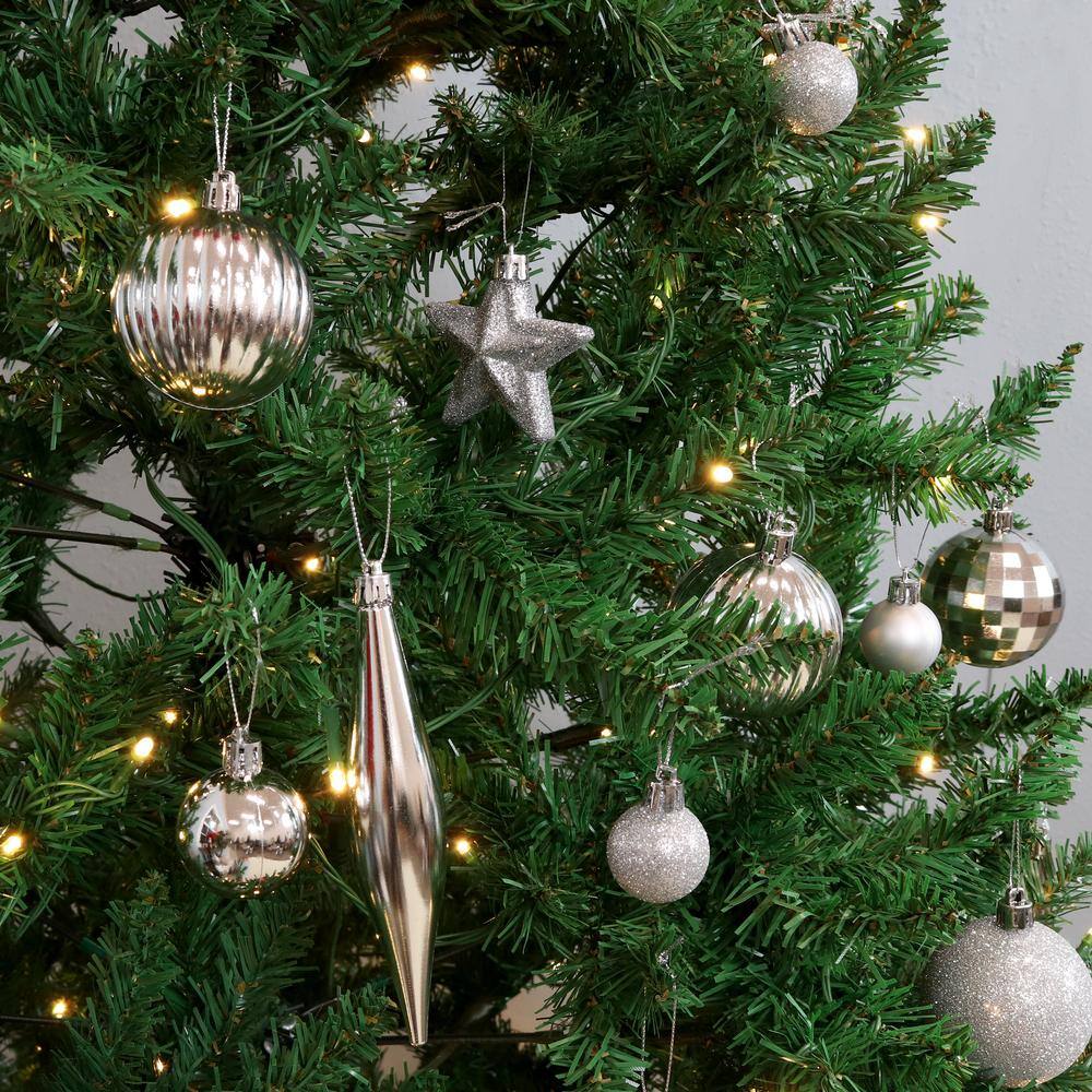 Silver Shatterproof Plastic Christmas Ornament Set, 59 Pieces