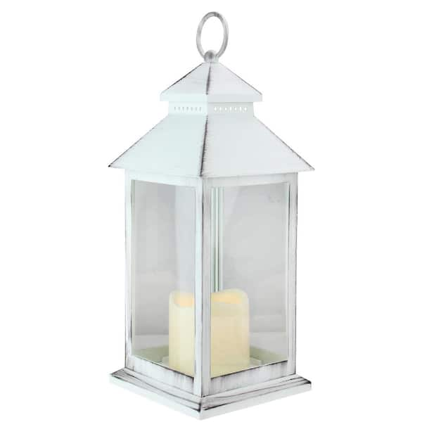 Northlight 12.5 in. Black Brushed White Candle Lantern with Flameless LED Candle