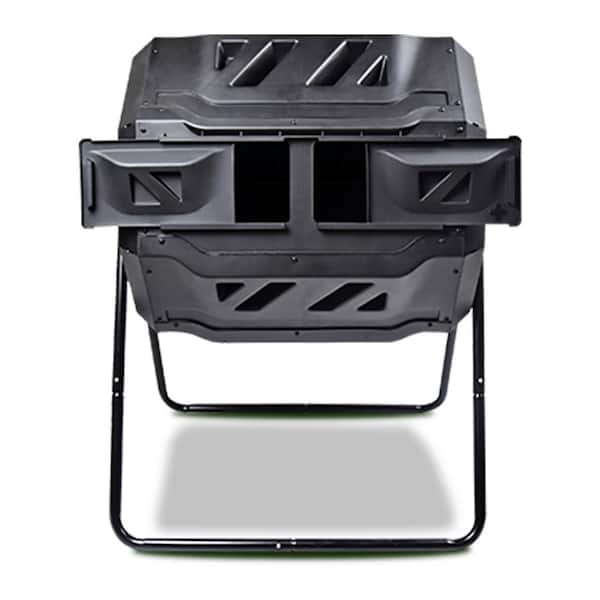 KoolScapes Dual Chamber Tumbling Composter 42 Gal (160L), Black Rotating Outdoor Compost Bin