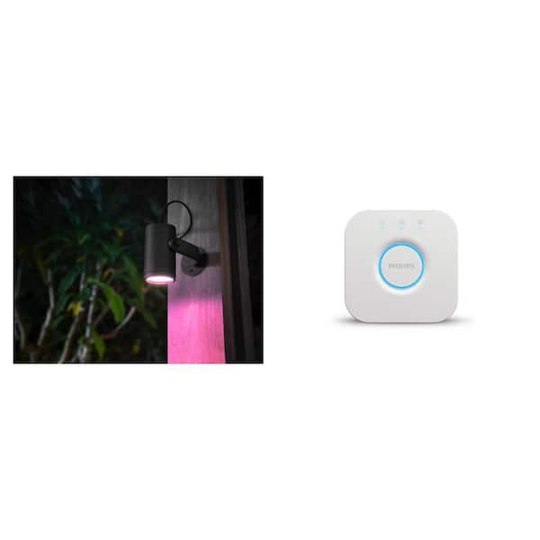 Lily Outdoor Black Spot Light Color Changing (3-Pack) and Smart Home Bridge Combo