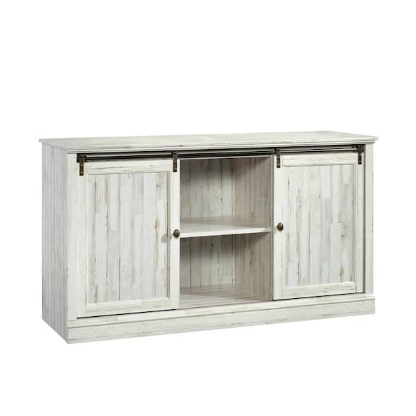 SAUDER Barrister Lane 61 in. White Plank Particle Board TV Stand Fits TVs Up to 60 in. with Storage Doors