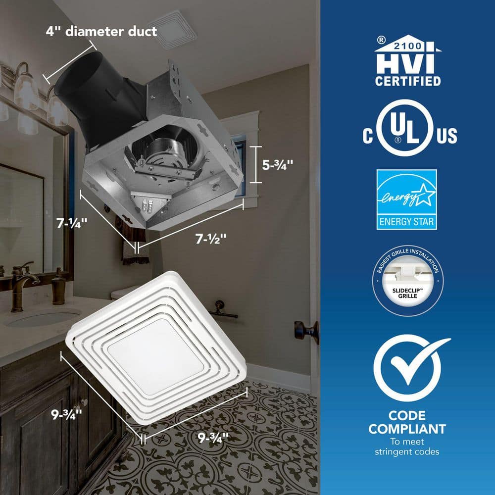 White Square LED Flush Mount Bathroom Exhaust Fan