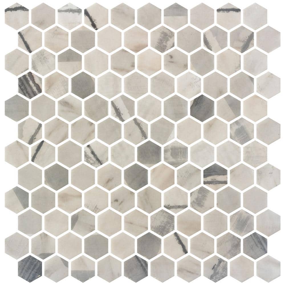 Avery Visor Grey 1 in. x 1 in. Honeycomb Polished Upcycled Glass Mosaic Flo