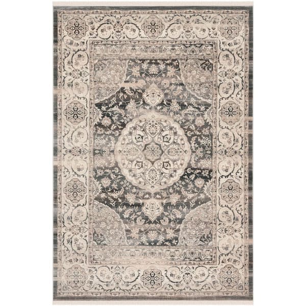 Vintage Persian 6 ft. x 9 ft. Dark Gray/Ivory Distressed Medallion Area Rug