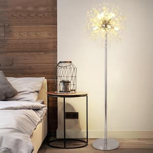 61 in. Chrome 8-Light Standard Modern LED Floor Lamp for Living Room Bedroom with Crystal Shade G9 Bulbs Include