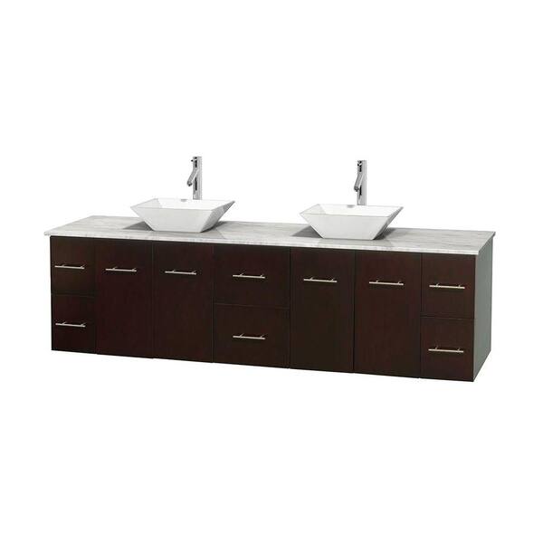 Wyndham Collection Centra 80 in. Double Vanity in Espresso with Marble Vanity Top in Carrara White and Porcelain Sinks