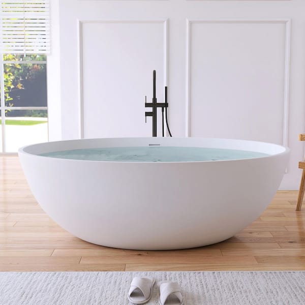 Karita 67 in. Stone Resin Solid Surface Matte Flatbottom Freestanding Soaking Bathtub in White