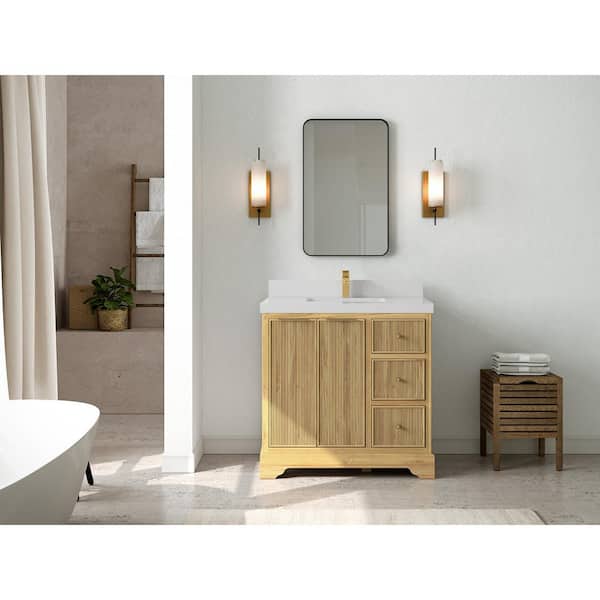 Willow Collections Austin Teak 36 in. W x 22 in. D x 36 in. H Single Sink Bath Vanity Center in Light Teak with 2 in. Carrara Quartz Top