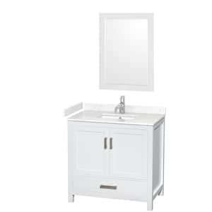 Sheffield 36 in. W x 22 in. D x 35 in. H Single Bath Vanity in White with Carrara Cultured Marble Top and 24" Mirror