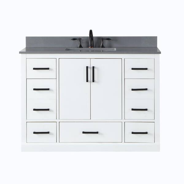 Altair Monna 48 in. W x 22 in. D x 34 in. H Bath Vanity in White with Concrete Grey Composite Stone Top