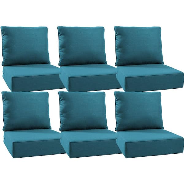 22 in. W x 24 in. D x 6 in. T 12-Piece Water Resistant Outdoor Lounge Chair Replacement Cushion Set in Peacock Blue