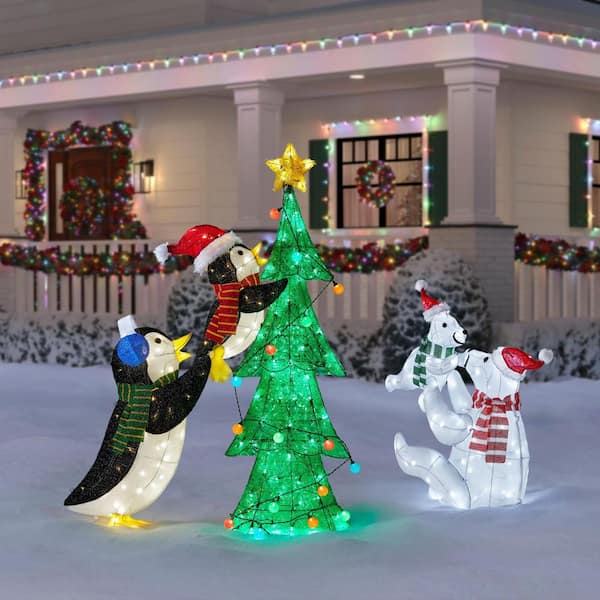 Home Accents Holiday 62 in Penguins with Christmas Tree Holiday ...