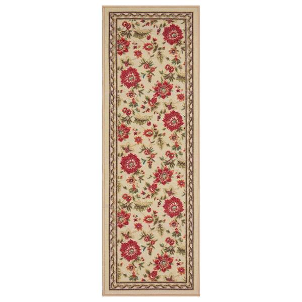 Ottomanson House Collection Non-Slip Rubberback Floral Design 2x5 Indoor Runner Rug, 1 ft. 8 in. x 4 ft. 11 in., Beige Flowers