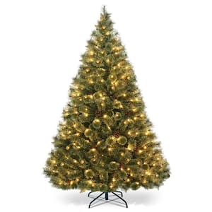 6 ft. Green Pre-Lit Flowering Artificial Christmas Tree Hinged PVC Pine Tree