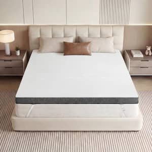 Queen 4'' Extra Firm Mattress Topper: Dense foam eases pain, washable breathable anti-slip cover, dual certified