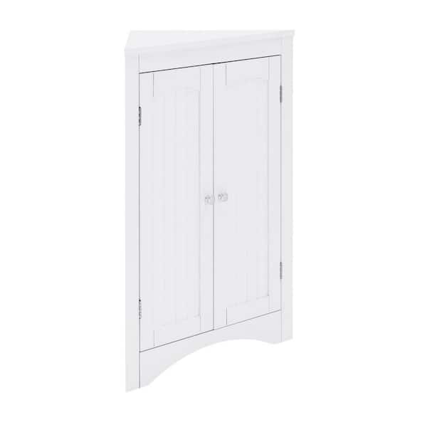 Aoibox 24 in. W x 12 in. D x 32 in. H in White Assembled Floor Corner with Doors and Shelves for Bathroom, Kitchen Cabinet