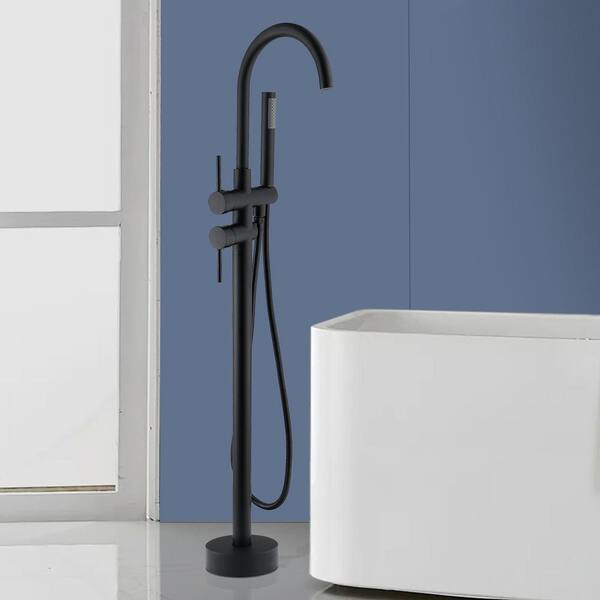 Satico 45 5/8-in 2-Handle Residentail Freestanding Bathtub Faucet with Hand Shower in Matte Black