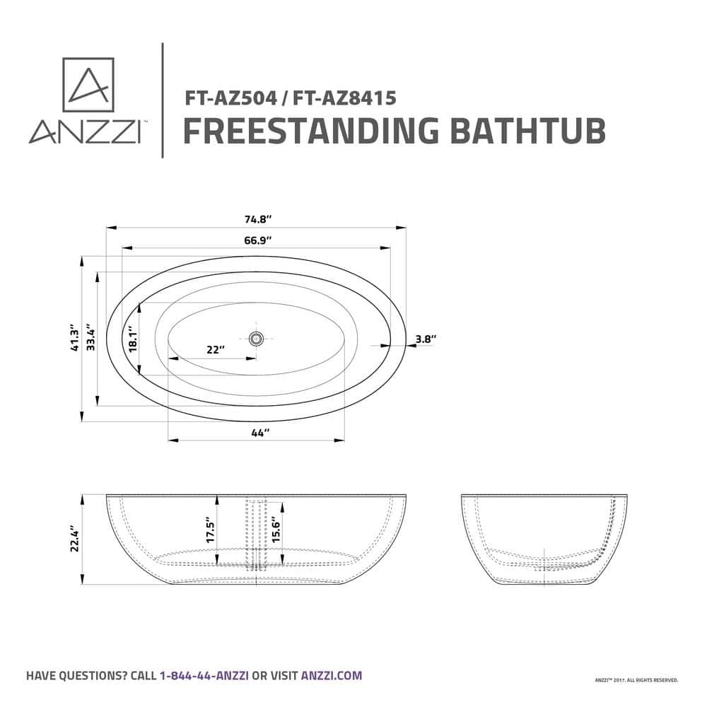Lusso 75.5'' Matte White Freestanding Soaking Bathtub
