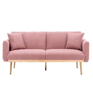 63.77 in. Wide Red Bean Teddy Fabric Sofa Upholstered 2-Seater Convertible Sofa Bed with Golden Metal Legs