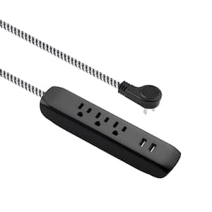 15 ft. 16/3 3 Outlet, 2 USB Braided Extension Cord in Black and White