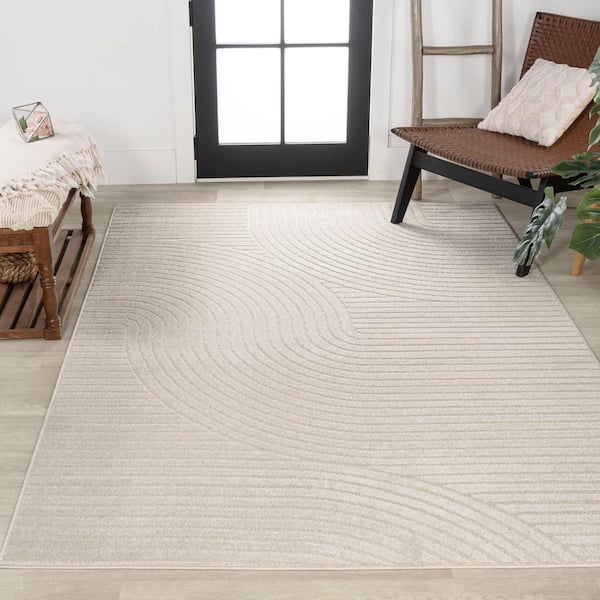 Skagen High-Low Minimalist Curve Geometric Ivory/Cream 3 ft. x 5 ft. Indoor/Outdoor Area Rug