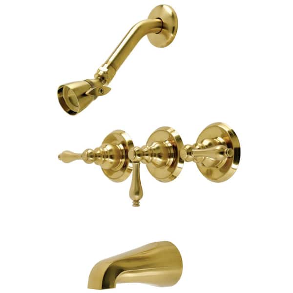 Kingston Brass Victorian Triple Handle 1-Spray Tub and Shower Faucet 1.8 GPM with Corrosion Resistant in Brushed Brass