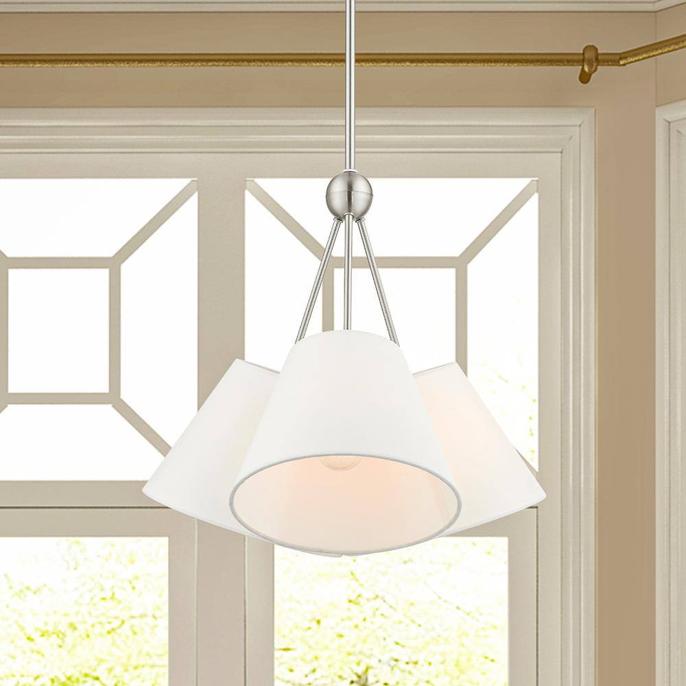 Prato Modern 3-Light Chandelier with Brushed Nickel Finish and Off-White Shade
