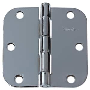 3-1/2 in. Polished Chrome Steel Door Hinge 5/8 in. Corner Radius with Screws (12-Pack)
