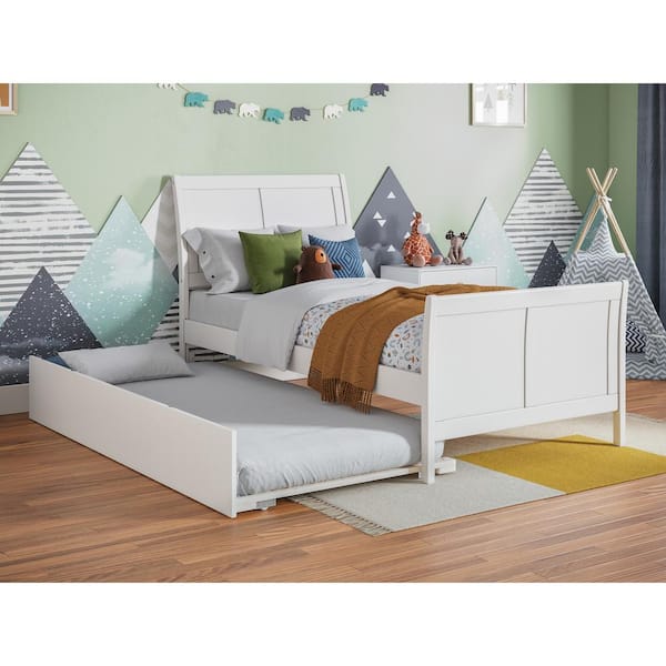 AFI Portland White Twin Platform Bed with Matching Foot Board with Twin Size Urban Trundle Bed