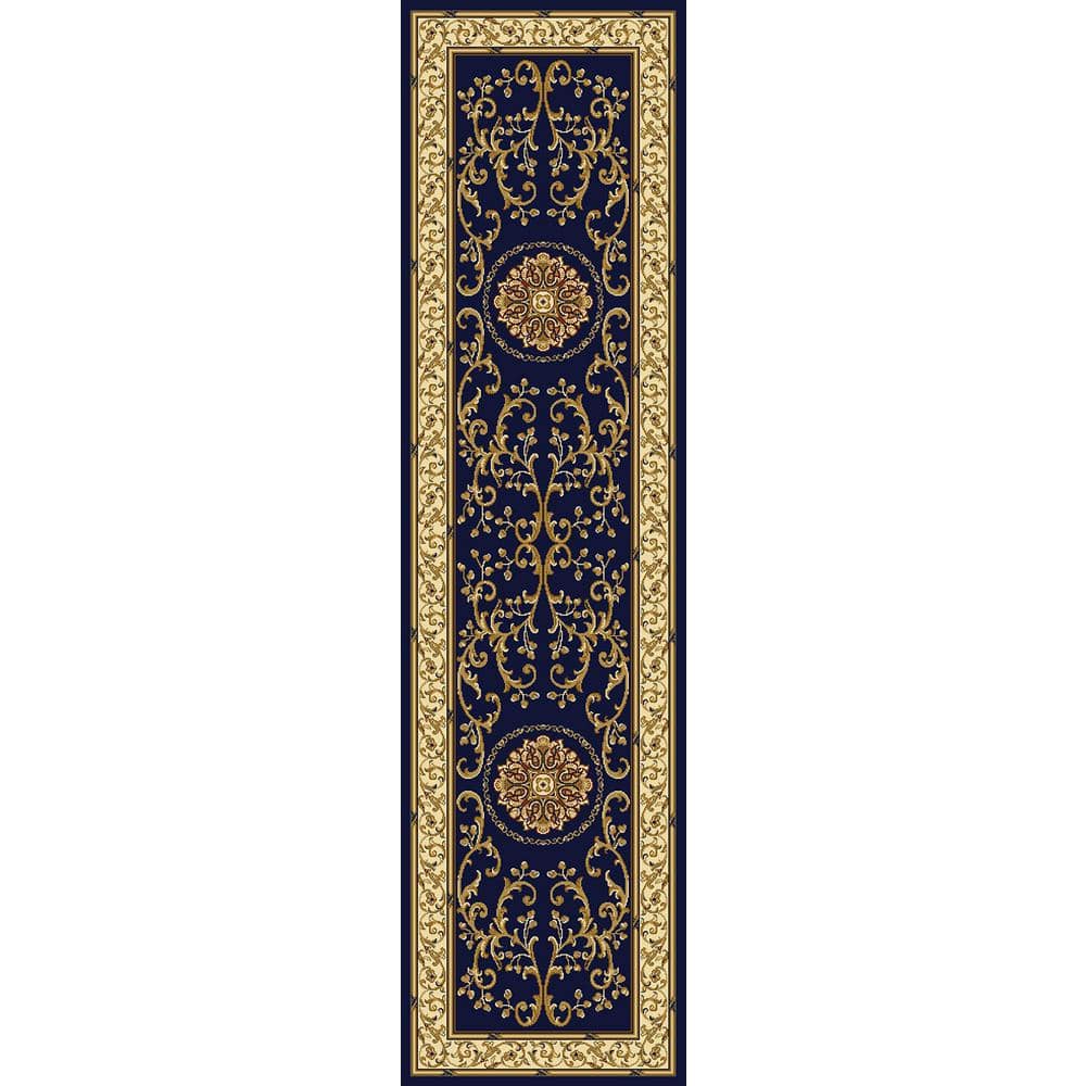 Noble Navy 2 ft. x 8 ft. Traditional Medallion Oriental Area Rug 1419 ...