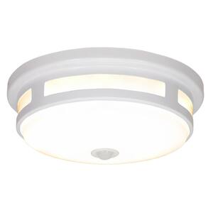11 in. Round White Exterior Outdoor Motion Sensing LED Ceiling Light 830 Lumens 5 Color Temperature Options Wet Rated