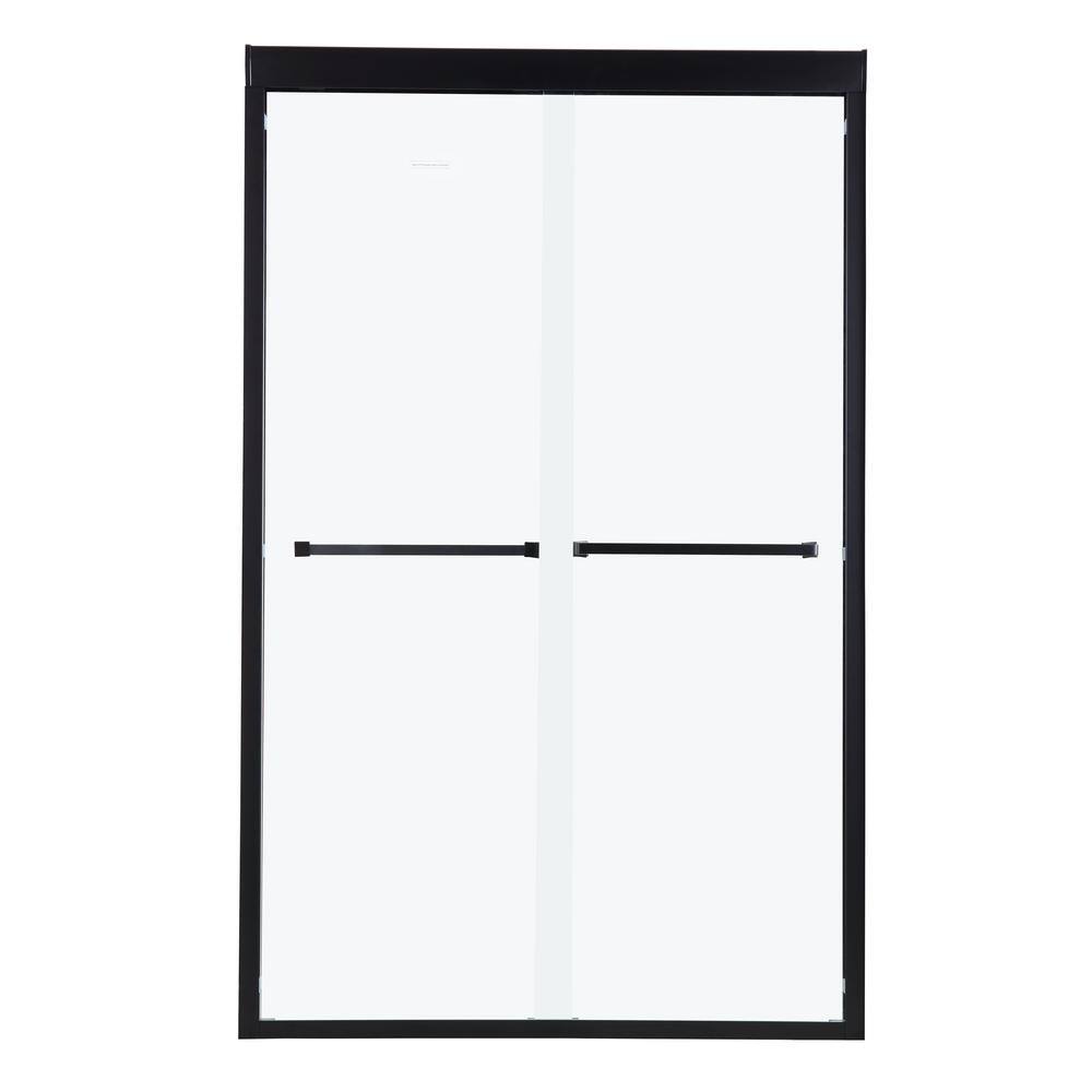 48 in. W x 76 in. H Neo Angle Sliding Semi Frameless Corner Shower Enclosure in Matte Black Finish with Clear Glass