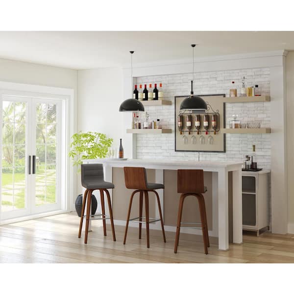 Armen Living Vienna 30 in. Bar Stool in Walnut Wood with Grey Pu Upholstery