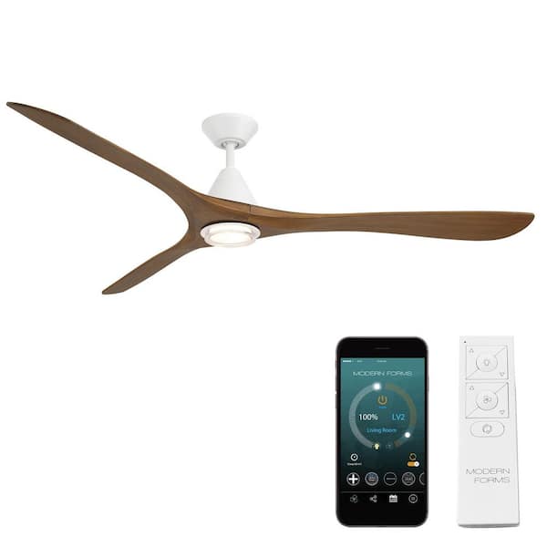 Carve 72 in. Smart Indoor/Outdoor Matte White/Distressed Koa Standard Ceiling Fan Selectable CCT Integrated LED & Remote