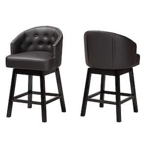 Theron 37.2 in. Dark Brown and Espresso Brown Wood Frame Counter Height Bar Stool (Set of 2)