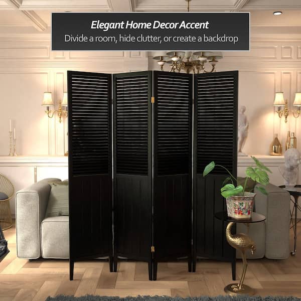 RED LANTERN Black 4-Panel Room Divider BEAD-BLK-4P The - Main Image