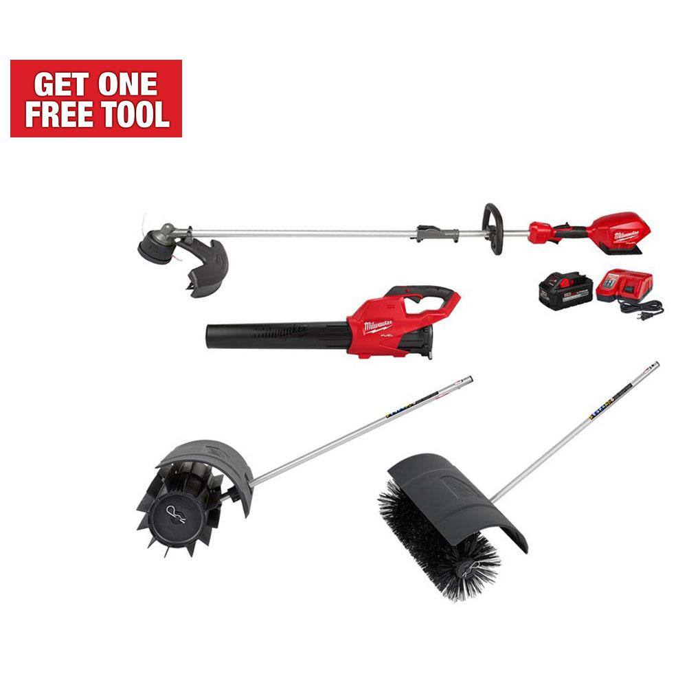 Milwaukee M18 FUEL 18-Volt Lithium-Ion Brushless Cordless Electric String Trimmer/Blower Combo Kit w/Broom, Bristle Brush (4-Tool) -  3000-4041