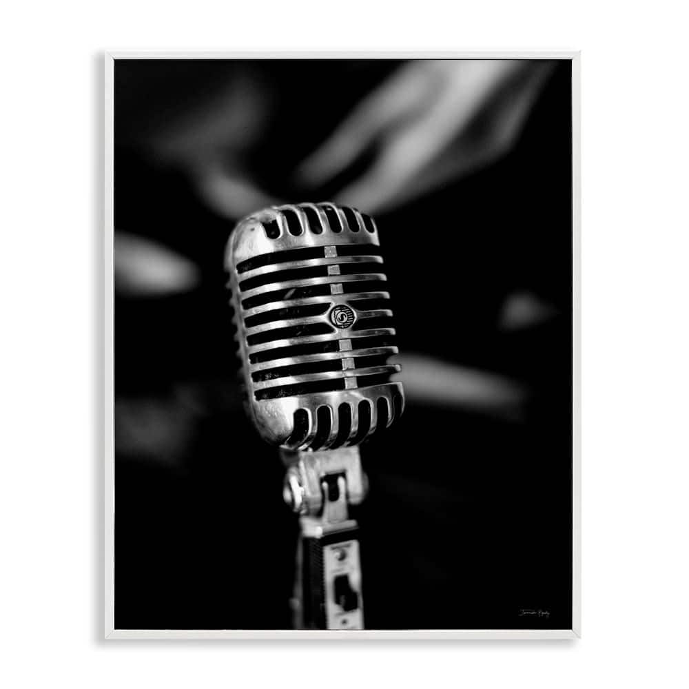 Vintage Microphone on Black by Jennifer Rigsby White Framed Music Giclee Art Print 14 in. x 11 in. price history on PriceWatchPro