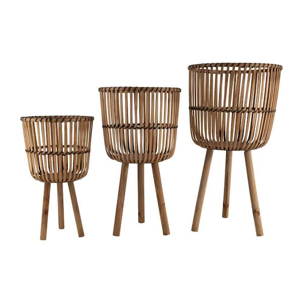 Liv & Skye 15 in. x 26 in. Natural Bamboo Footed Planters Decorative Pots (Set of 3)