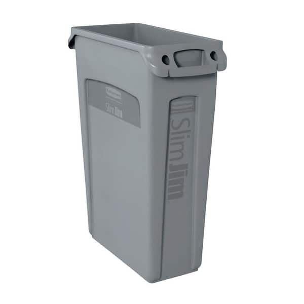 Slim Jim 23 Gal. Gray Vented Plastic Rectangular Trash Can Without Lid For Restaurants/Offices/Commercial Environments