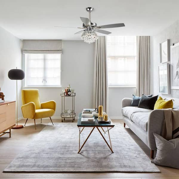 52 in. Indoor Chrome Modern Crystal Shade Ceiling Fan with Light Kit and Remote Control