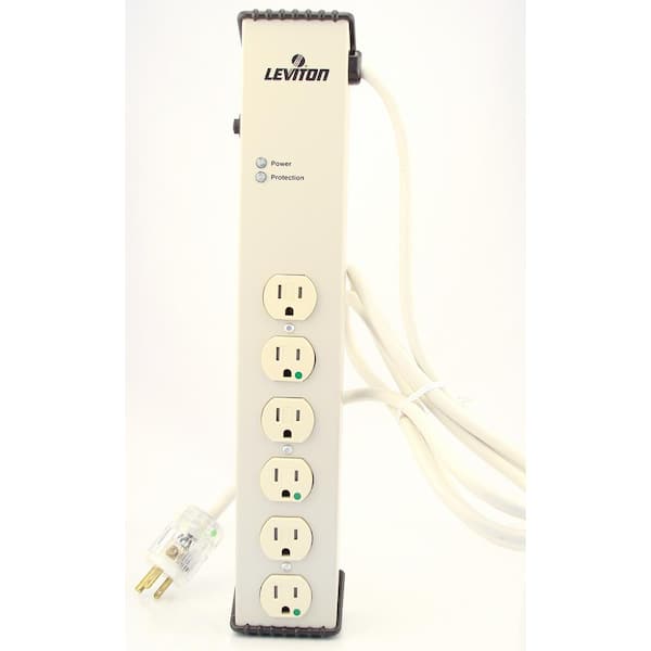 Leviton 15 Amp 6 ft. Hospital Grade Surge Protected 6-Outlet Tamper Resistant Power Strip, Beige 5300-HTS