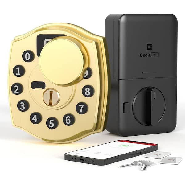 4 in 1 Corded Aluminum Smart Lock Deadbolt with App Biometric, Keyless Entry Door Lock with Keypad, IP65, in Gold