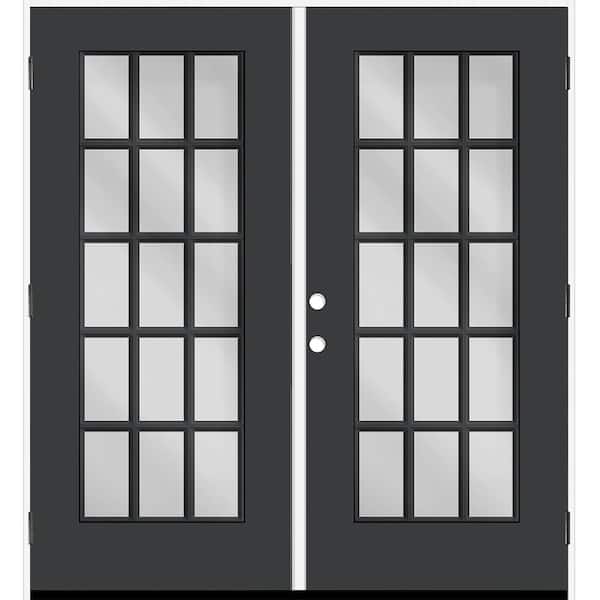 Steves & Sons Reliant 64 in. x 80 in. FullLite 15L-SDL Clear Glass LHOS Black Finish Fiberglass Double Prehung Front Door w/4in. Jamb