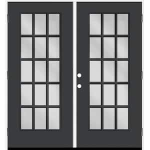 Reliant 64 in. x 80 in. Full Lite 15L-SDL Clear Glass LHOS Black Finish Fiberglass Double Prehung Front Door 6 in. Jamb