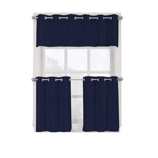 LICHTENBERG Navy Solid Grommet Room Darkening Curtain - 56 in. W x 24 in. L