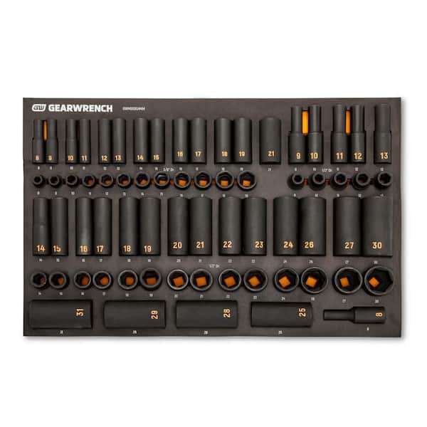 3/8 in. and 1/2 in. Drive 6-Point Metric Standard and Deep Hi-Viz Impact Socket Set in Foam Storage Tray (68-Piece)