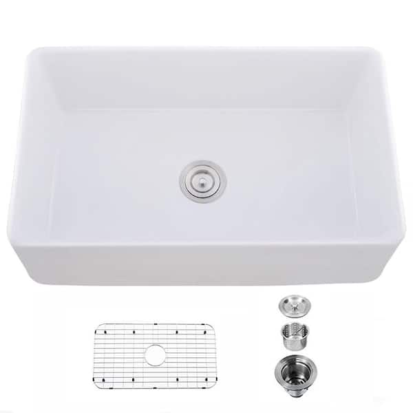 Unbranded Fireclay 33 in. Single Bowl Apron Front Farmhouse Kitchen Sink White Porcelain Ceramic Kitchen Sink