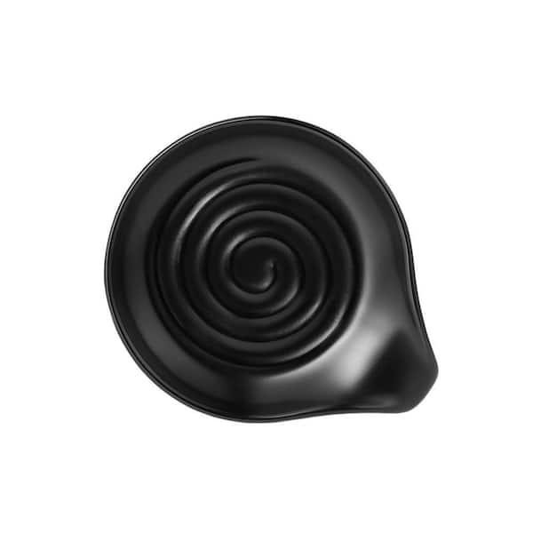 6.1 in. Ceramic Spoon Rest with Coffee Spoon Holder for Stove Top, Kitchen Counter Decor, Spoon, Ladle, Spatula, Black